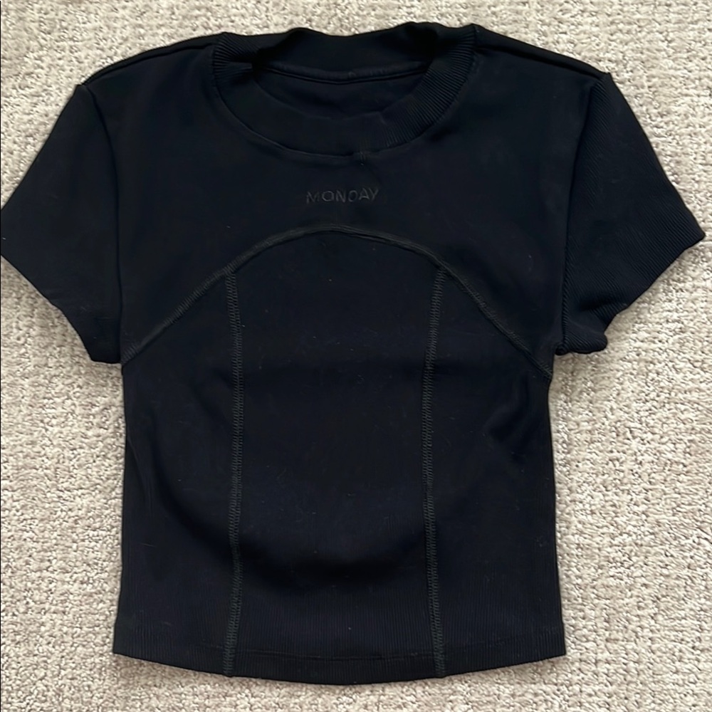 Monday Swimwear Black ribbed Fitted Short Sleeve Tee